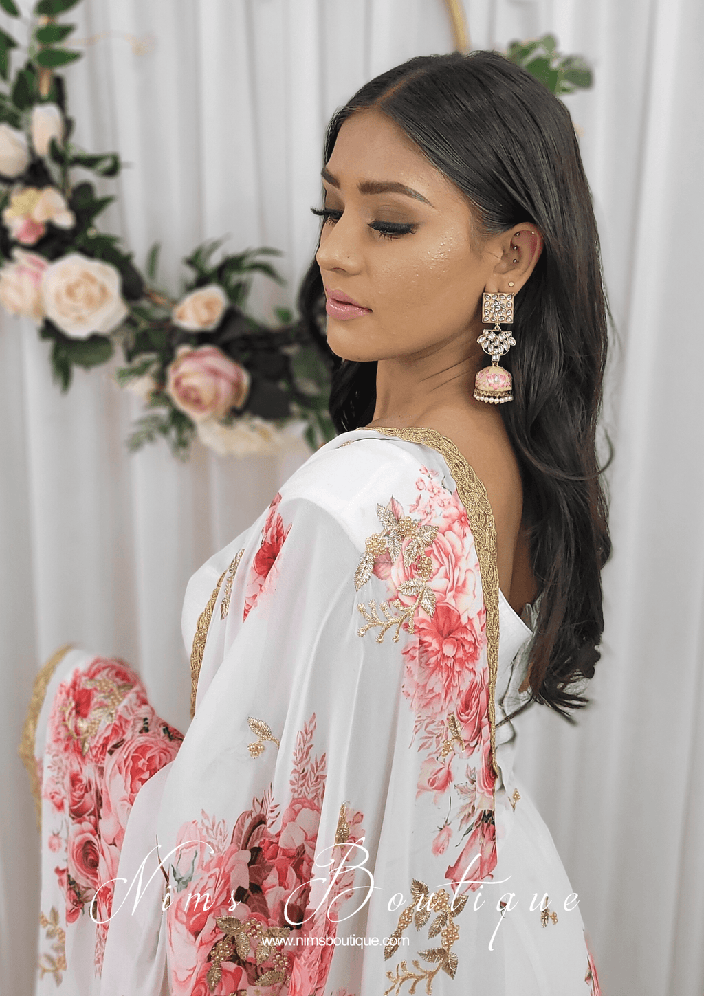 Nims Boutique La Floraison Ivory Georgette Floral readymade skirt/lehnga sizes 4-26