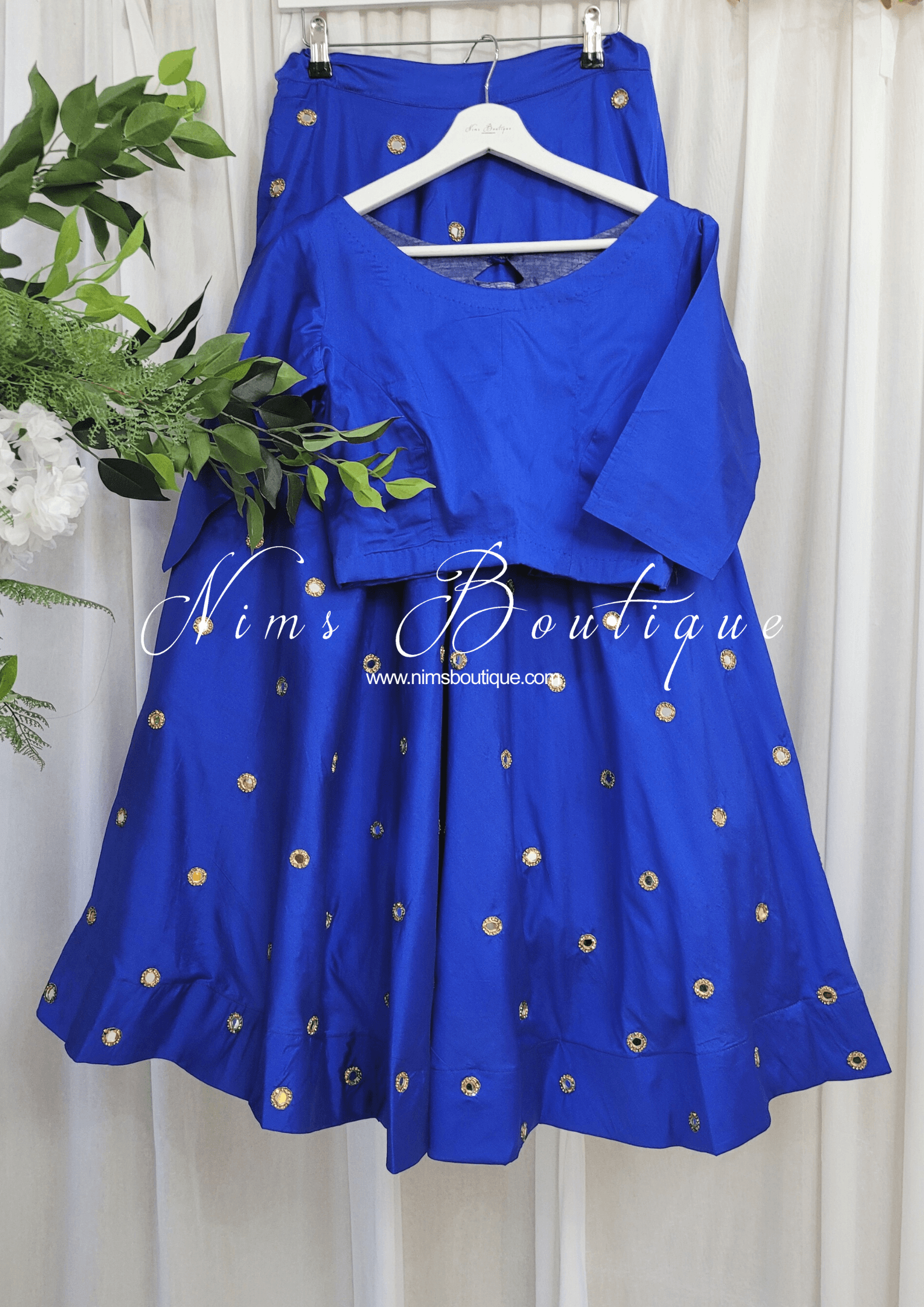 Nims Boutique Rani Luxury Royal Blue Mirror readymade skirt/lehnga size 4-26