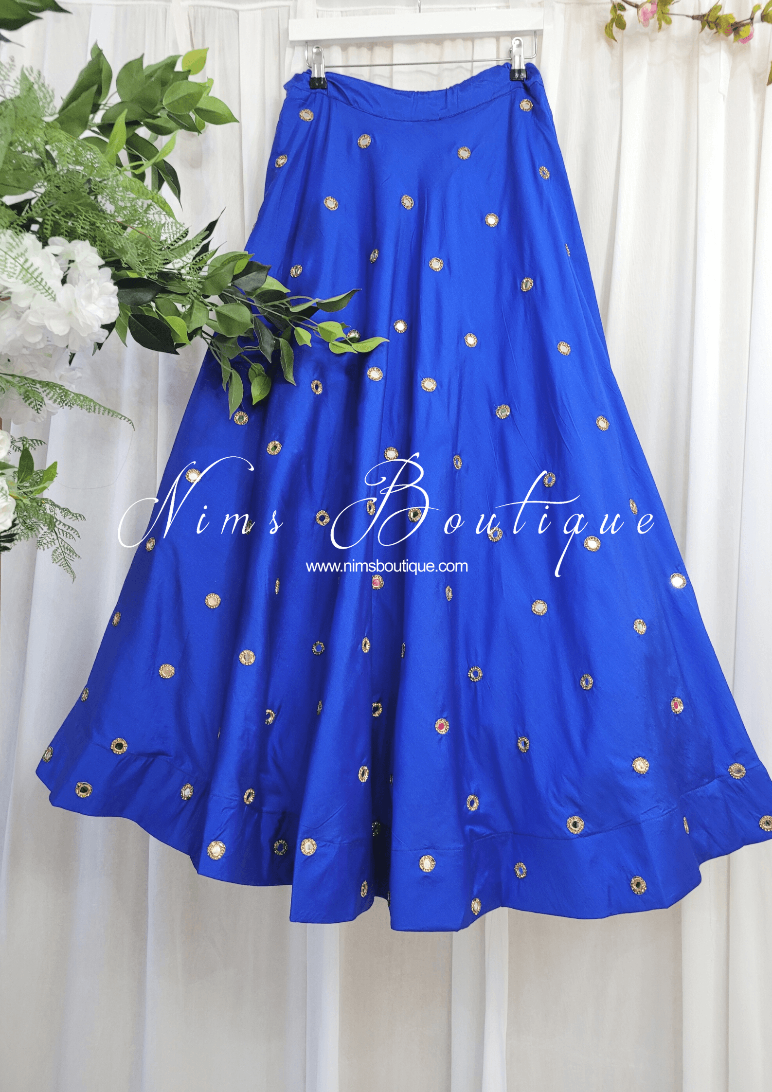 Nims Boutique Rani Luxury Royal Blue Mirror readymade skirt/lehnga size 4-26