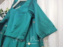 Peacock Green Silk High Neck Blouse with sleeves (size 4-6)