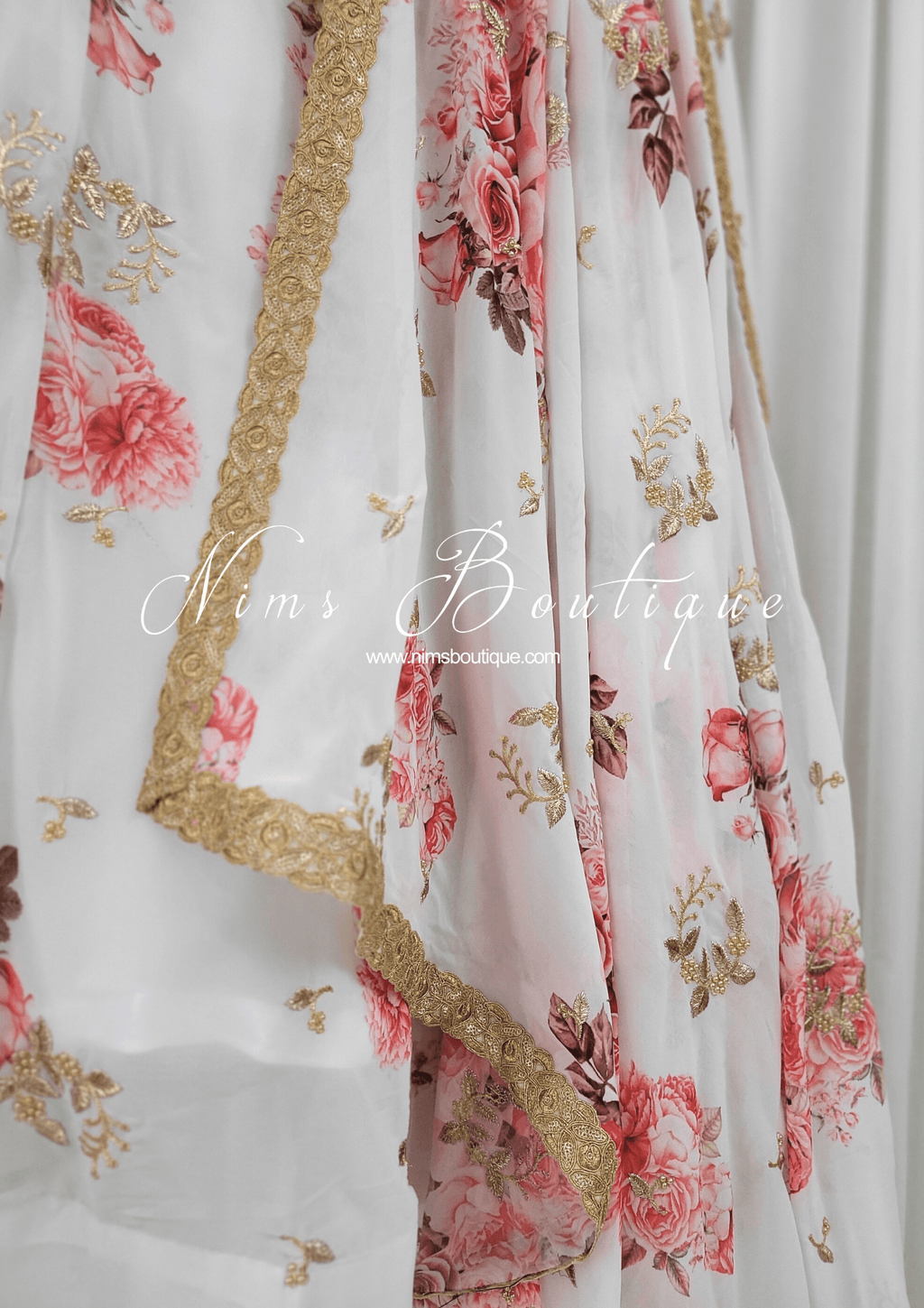 Nims Boutique La Floraison Ivory Floral Georgette Dupatta/Chunni LFG1