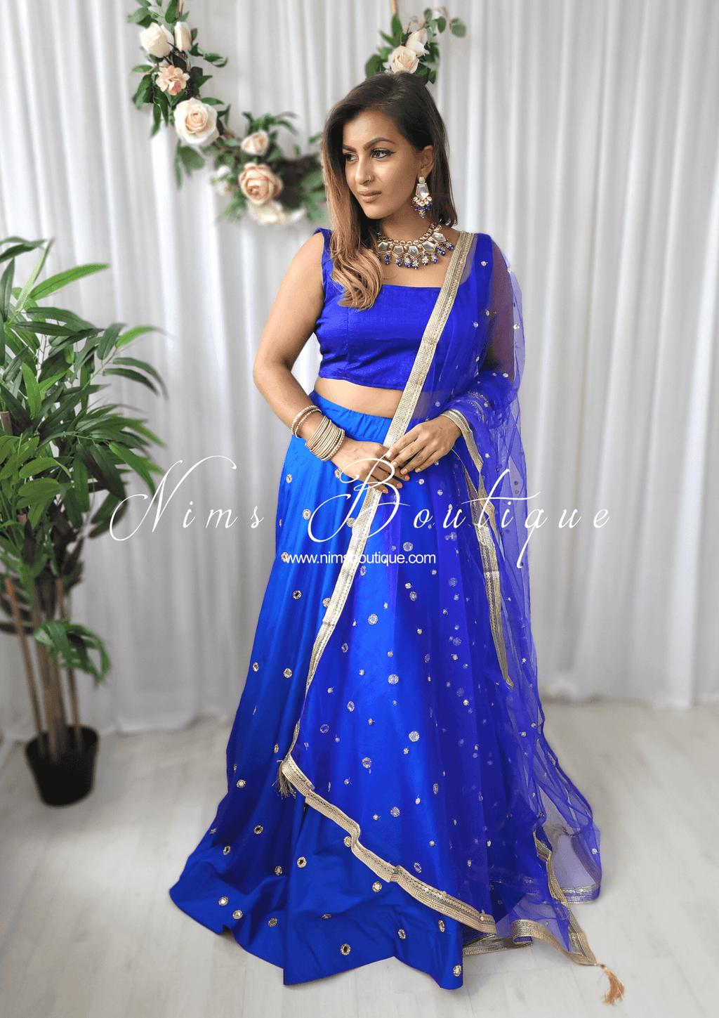 Nims Boutique Rani Luxury Royal Blue Mirror readymade skirt/lehnga size 4-26