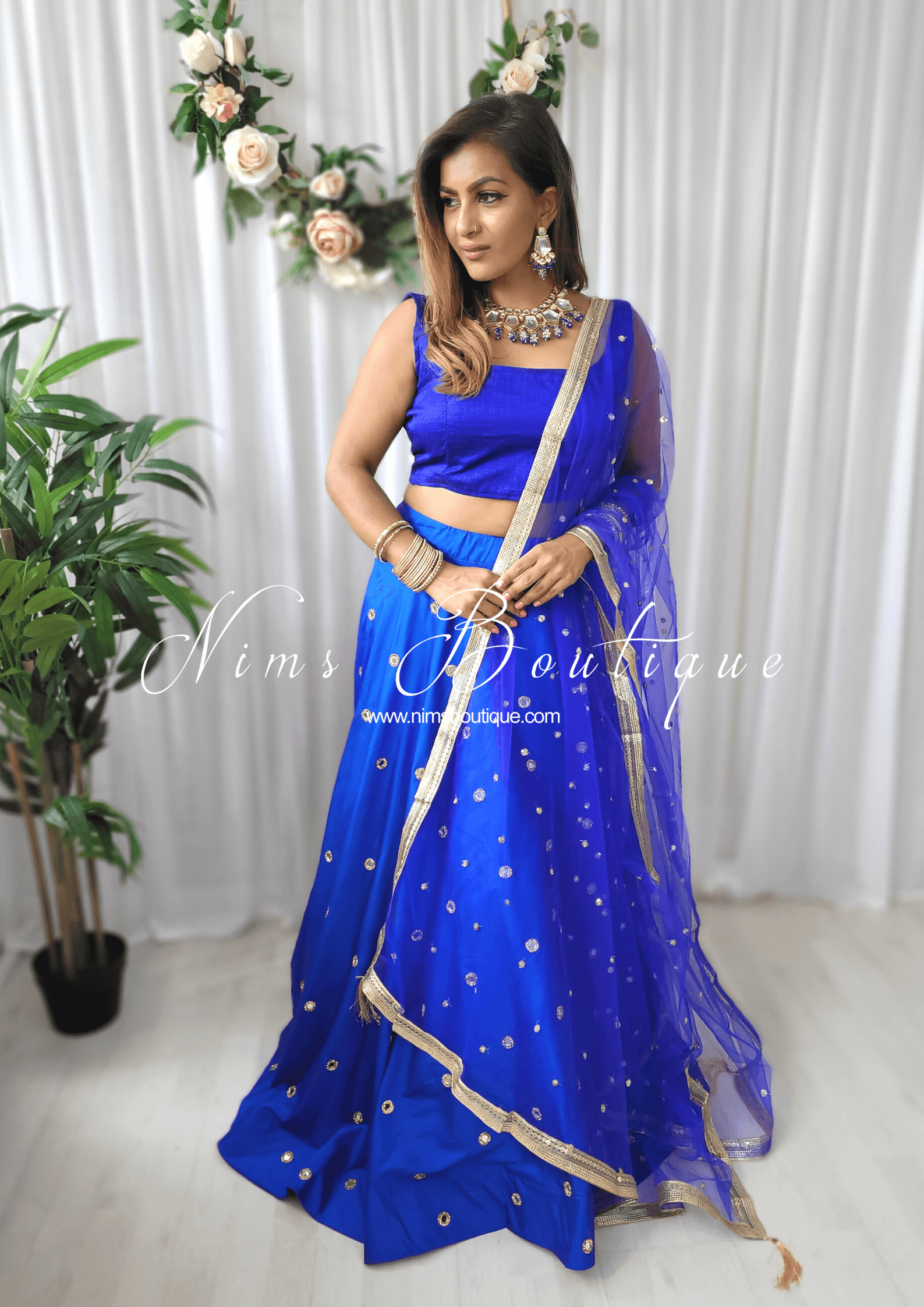 Nims Boutique Royal Blue Net Sequin Dupatta/Chunni