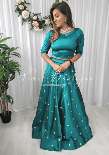 Rani Luxury Peacock Green Mirror readymade skirt/lehnga (size 4-22)