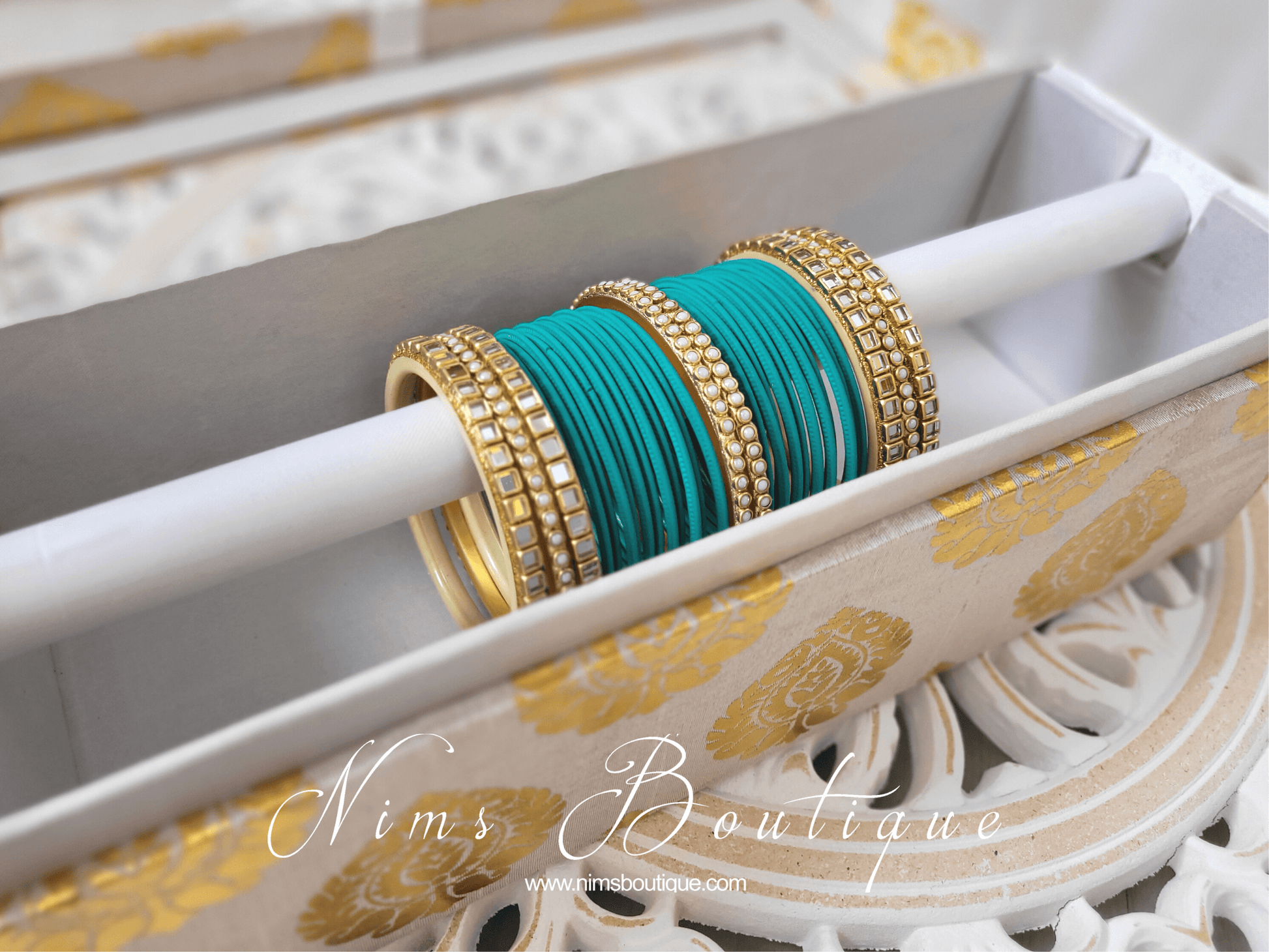 Nims Boutique Peacock Green & Kundan Set of Bangles PG1