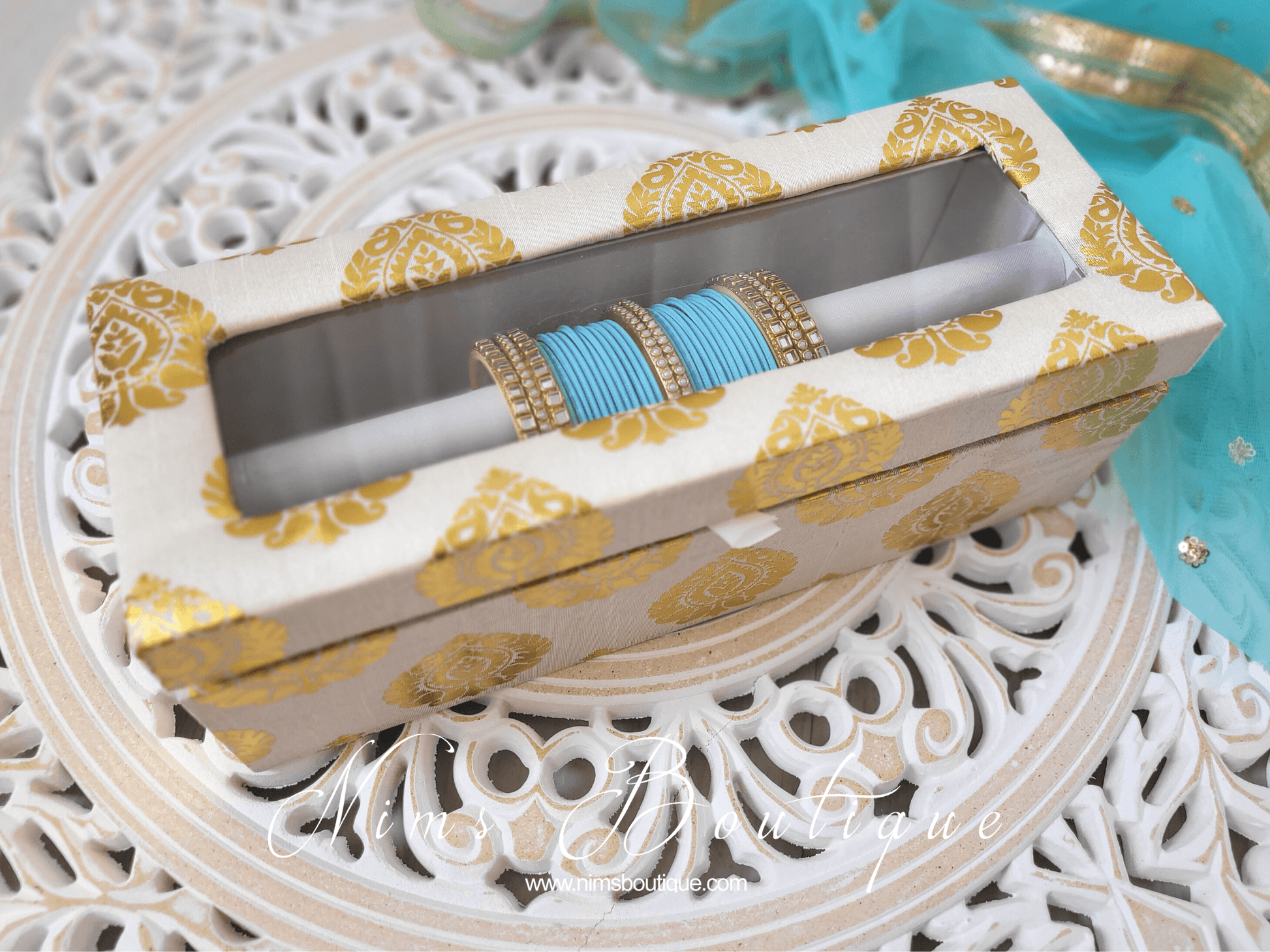 Nims Boutique Sky Blue & Kundan Set of Bangles SB1