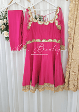 Pure Silk Hot Pink & Gold Anarkali Pajami Suit (20-22)