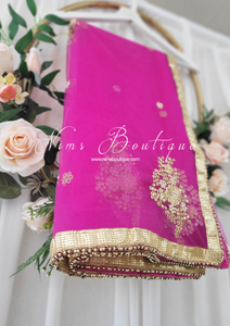 Hot Pink Net Pearl Embellished Dupatta/Chunni (NP3)