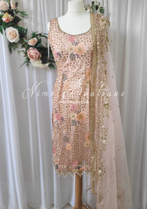 Bella Luxury Blush Pink Floral Embroidered Suit with Pajami (size 4-18)