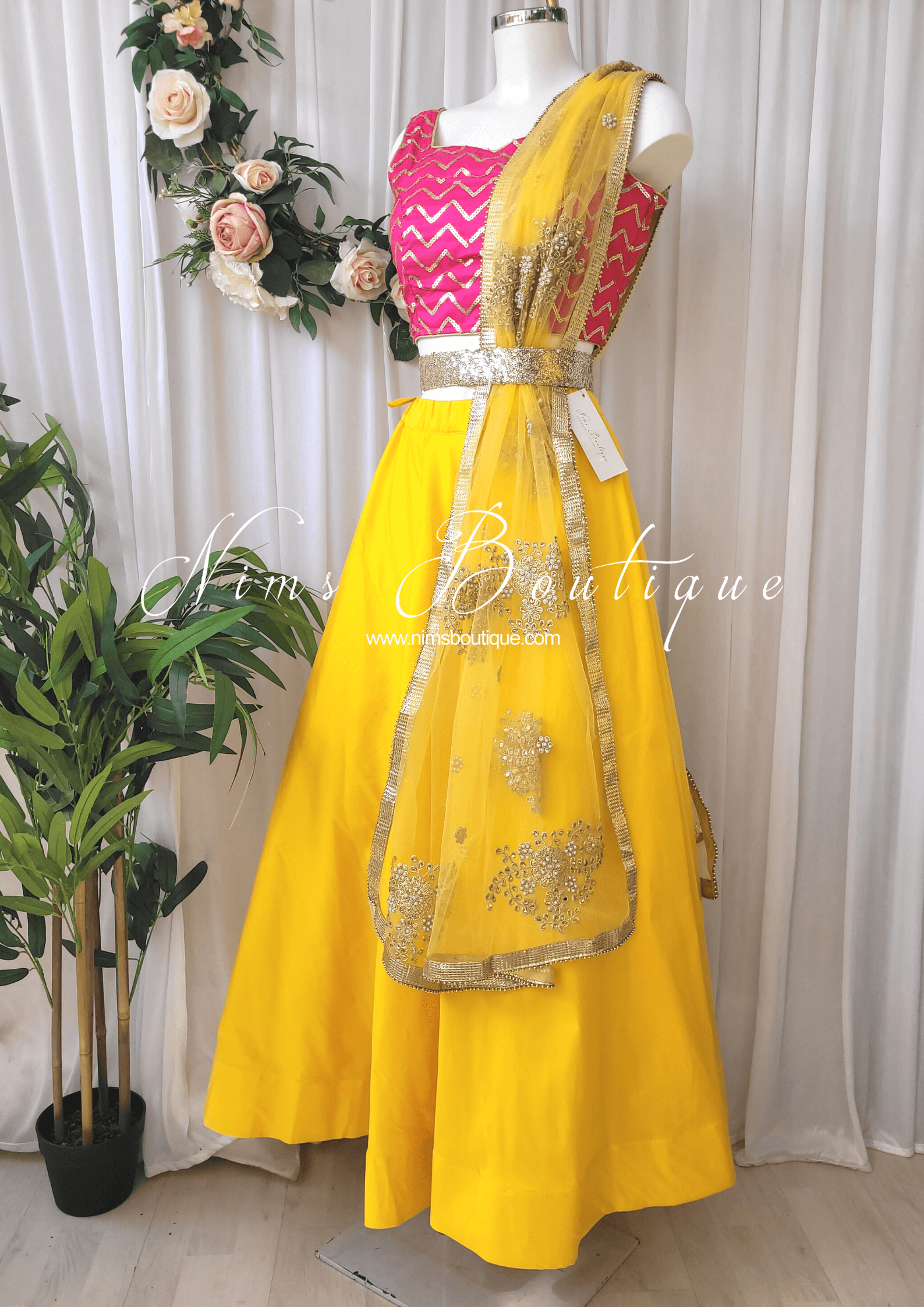 Nims Boutique Yellow Net Pearl Embellished Dupatta/Chunni NP4