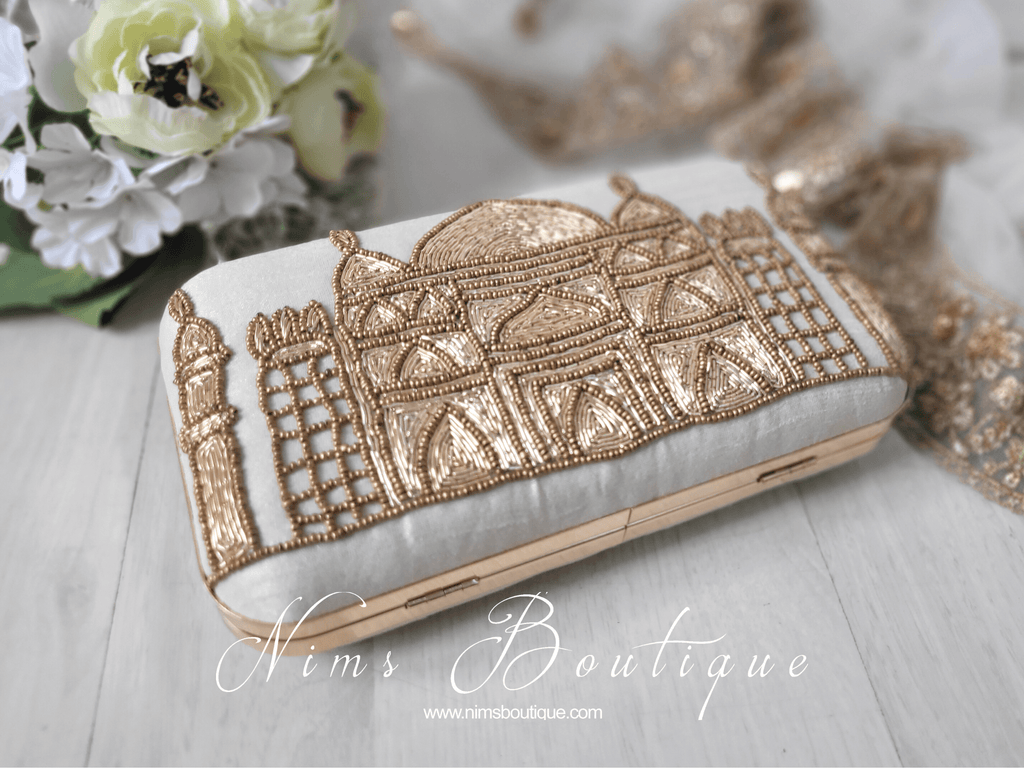 Nims Boutique Taj Cream Raw Silk Clutch Bag