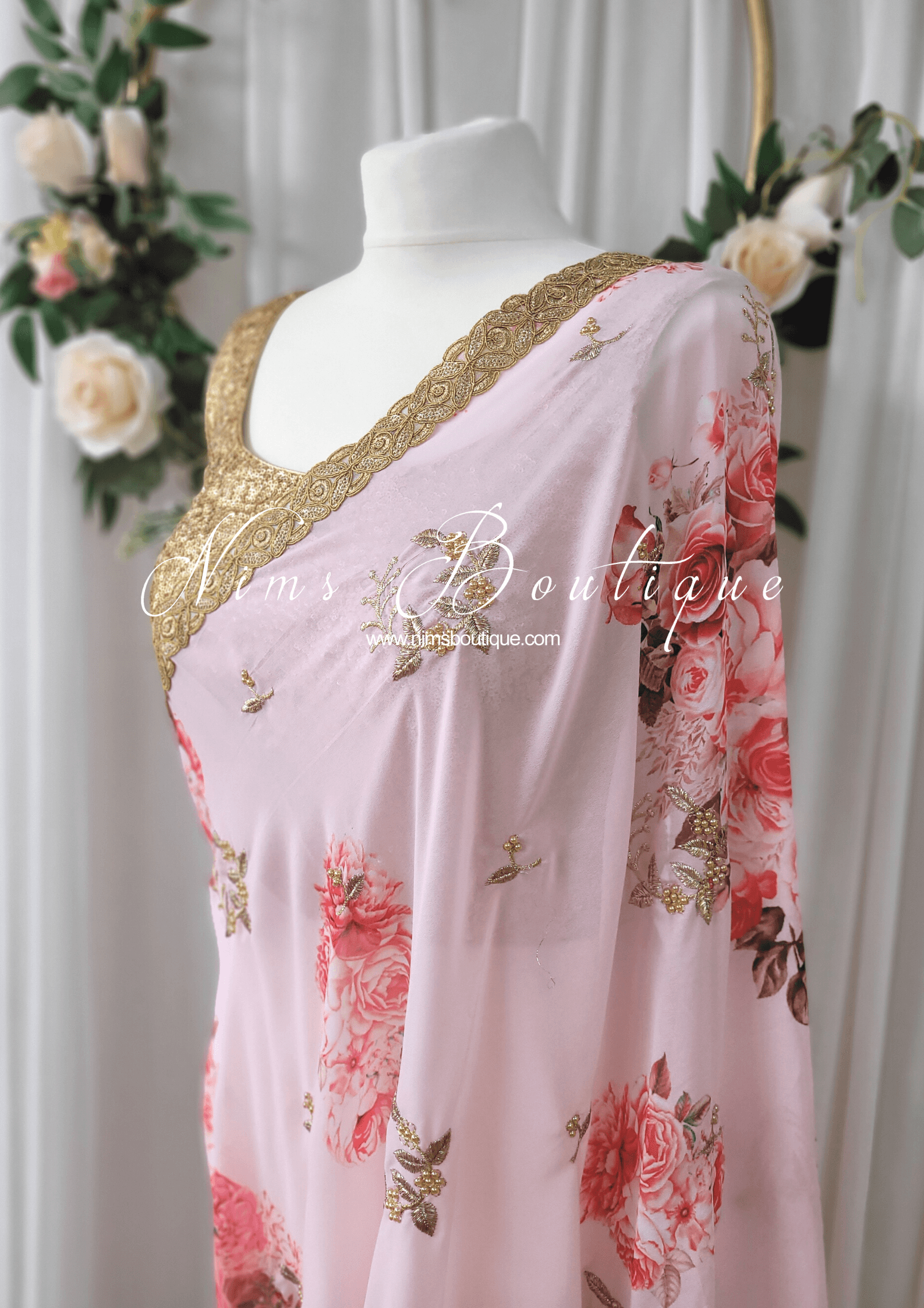 Nims Boutique La Floraison Pink Floral Georgette Saree