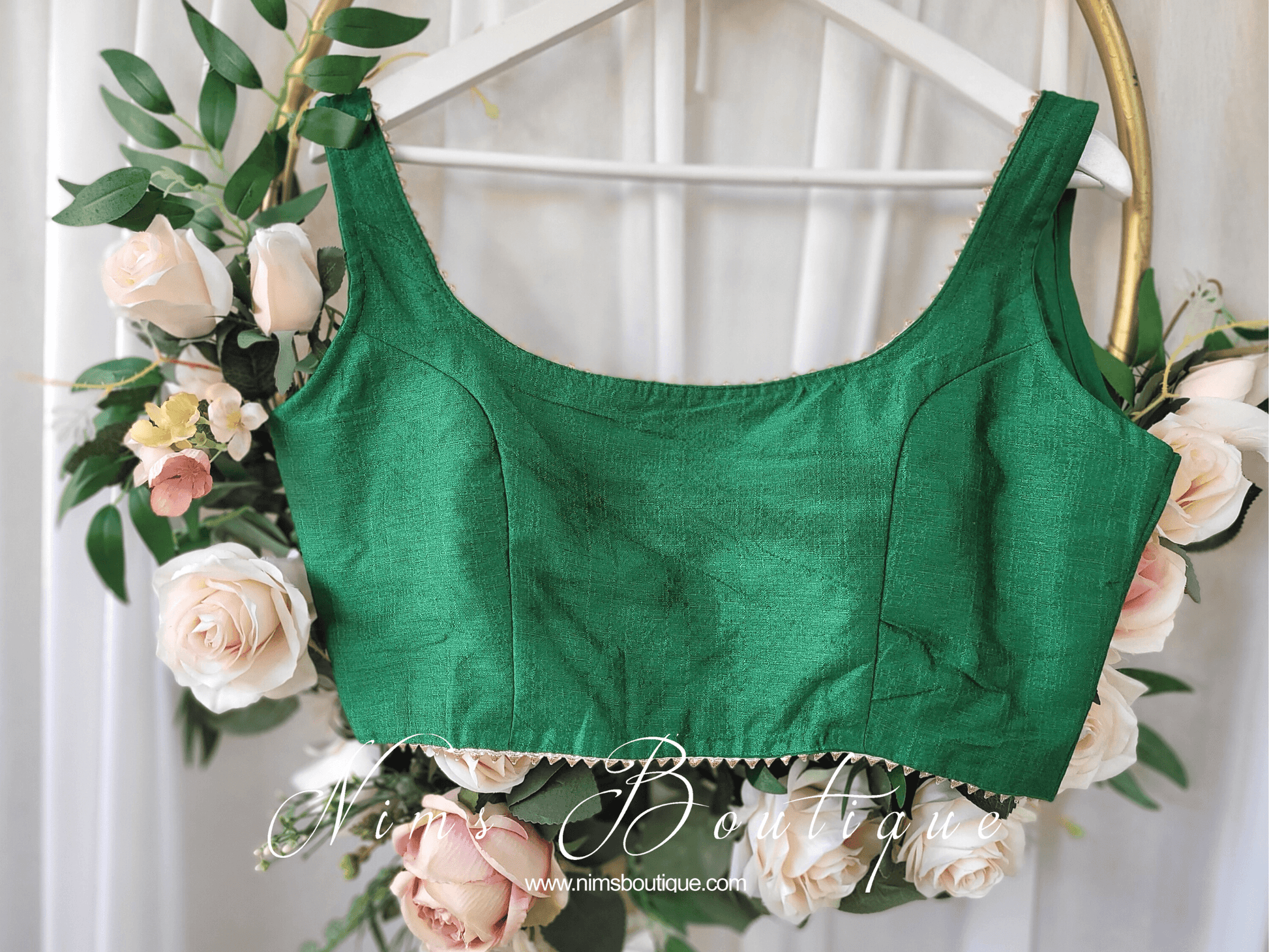 Nims Boutique The NB Emerald Green Blouse Gold Edge 10-12