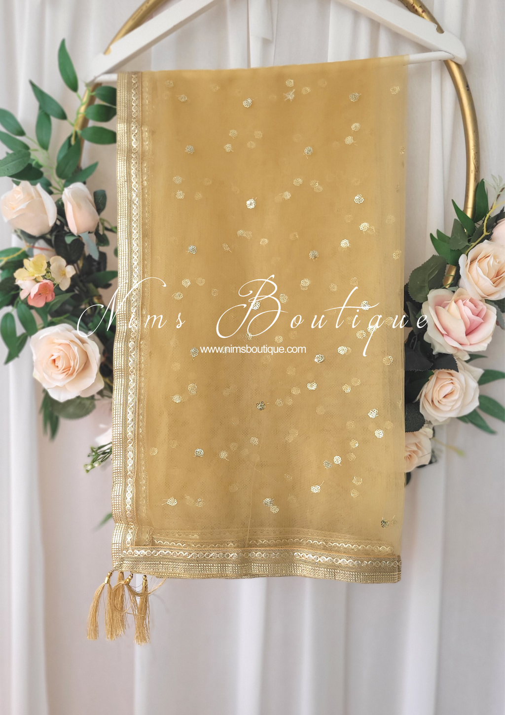 Nims Boutique Gold Net Sequin Dupatta/Chunni