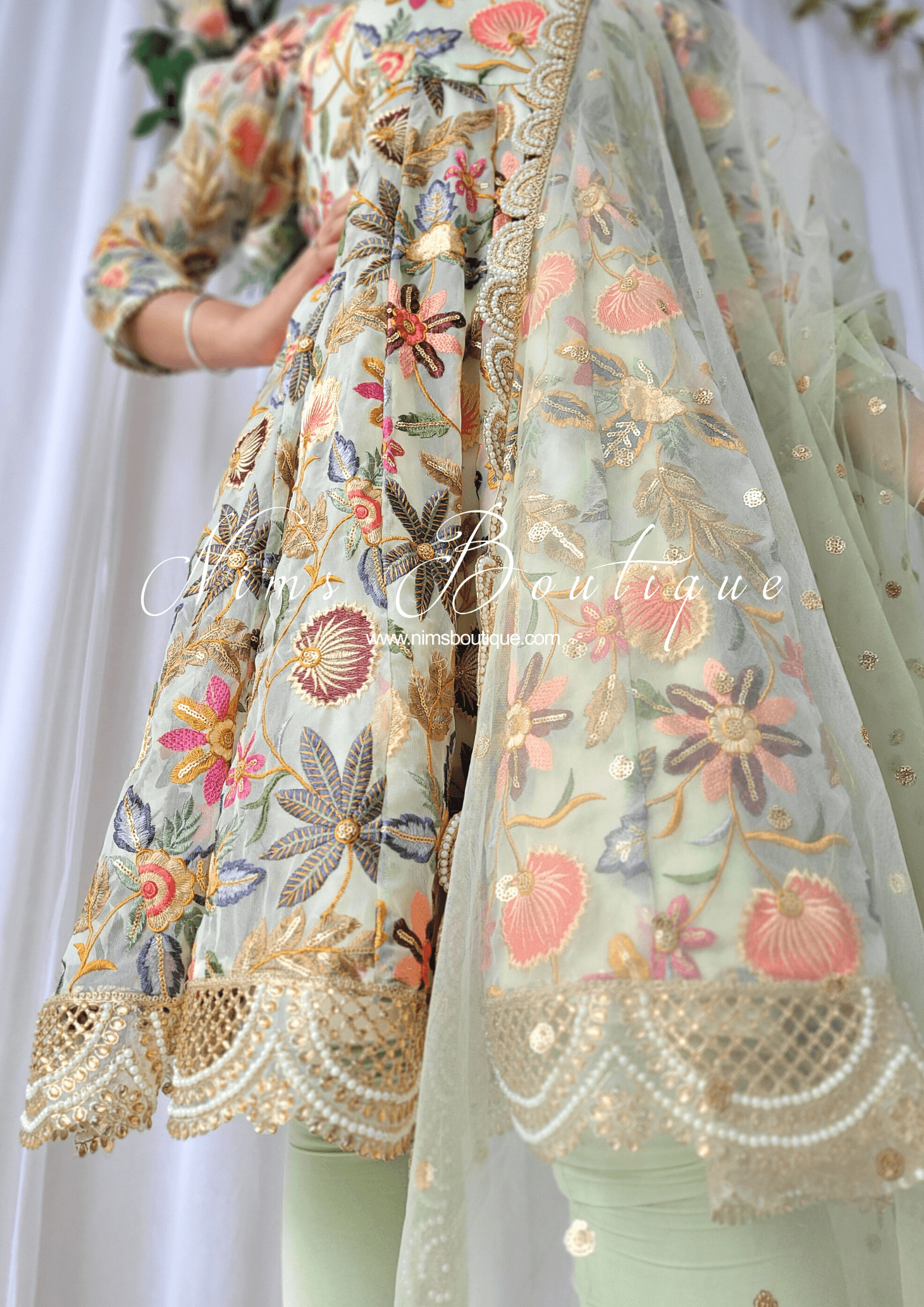 Nims Boutique Roselyn Green Luxury Anarkali Suit with Pajami sizes 4-16