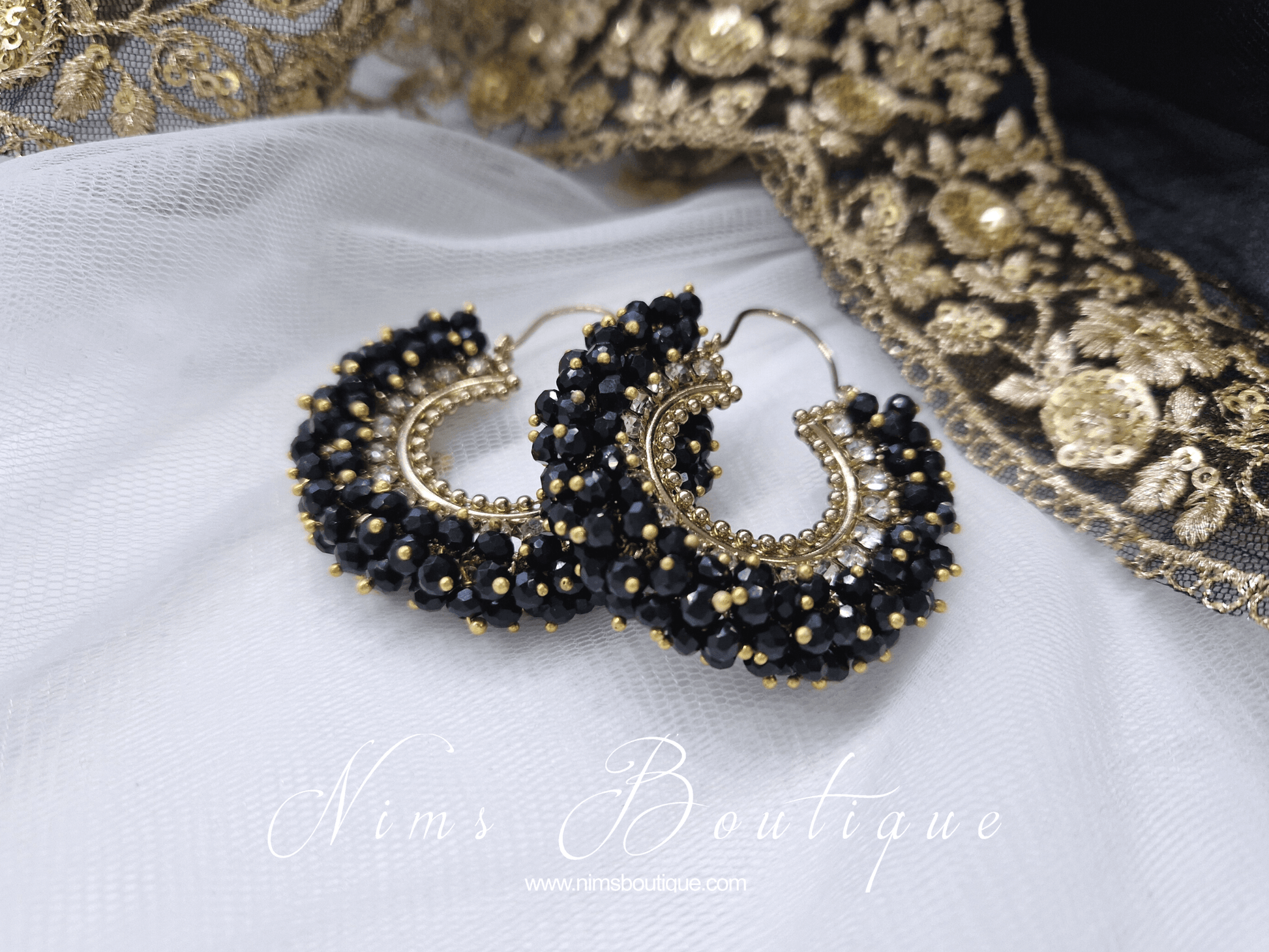 Nims Boutique Meghna Royal Black Hoop Earrings