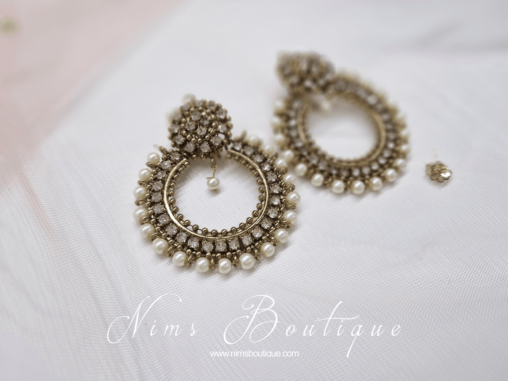 Nims Boutique Laila Royal Antique Gold & Pearl Earrings