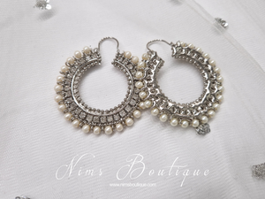 Royal Silver Chand Bali Earrings with Pearl