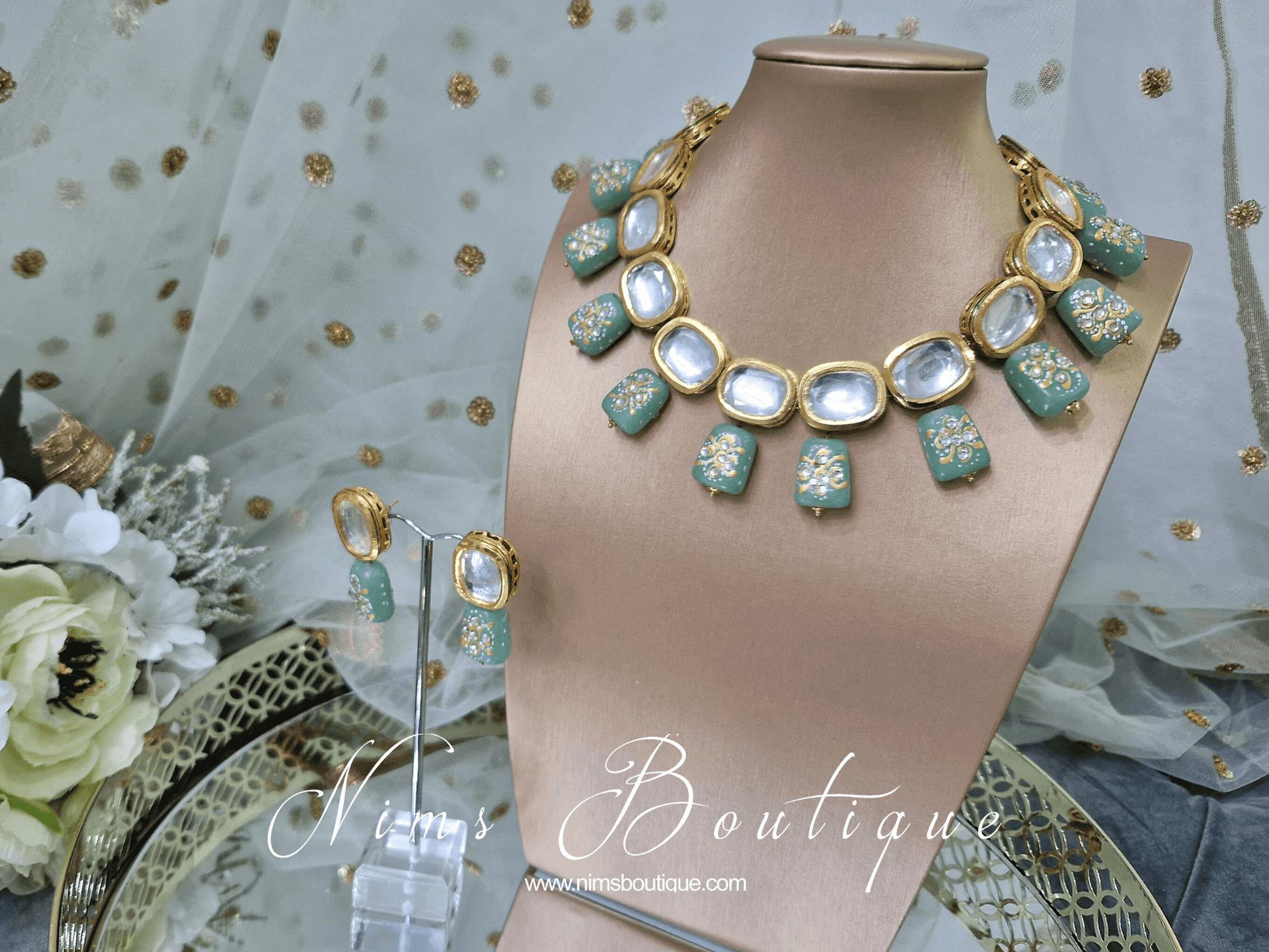 Nims Boutique Athiya Dusky Mint Kundan Set