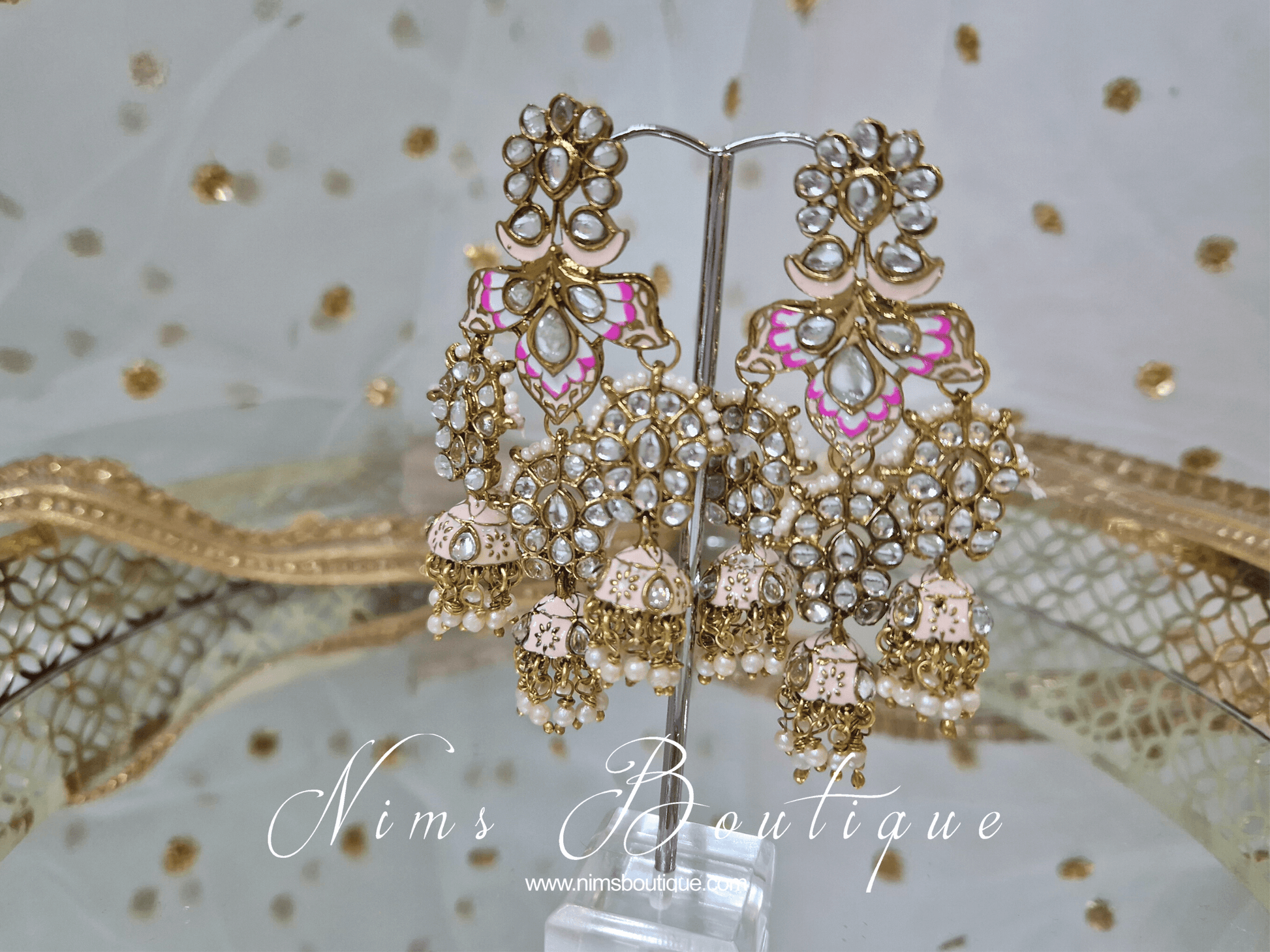Nims Boutique Ariana Luxury Peach Meenakari Earrings