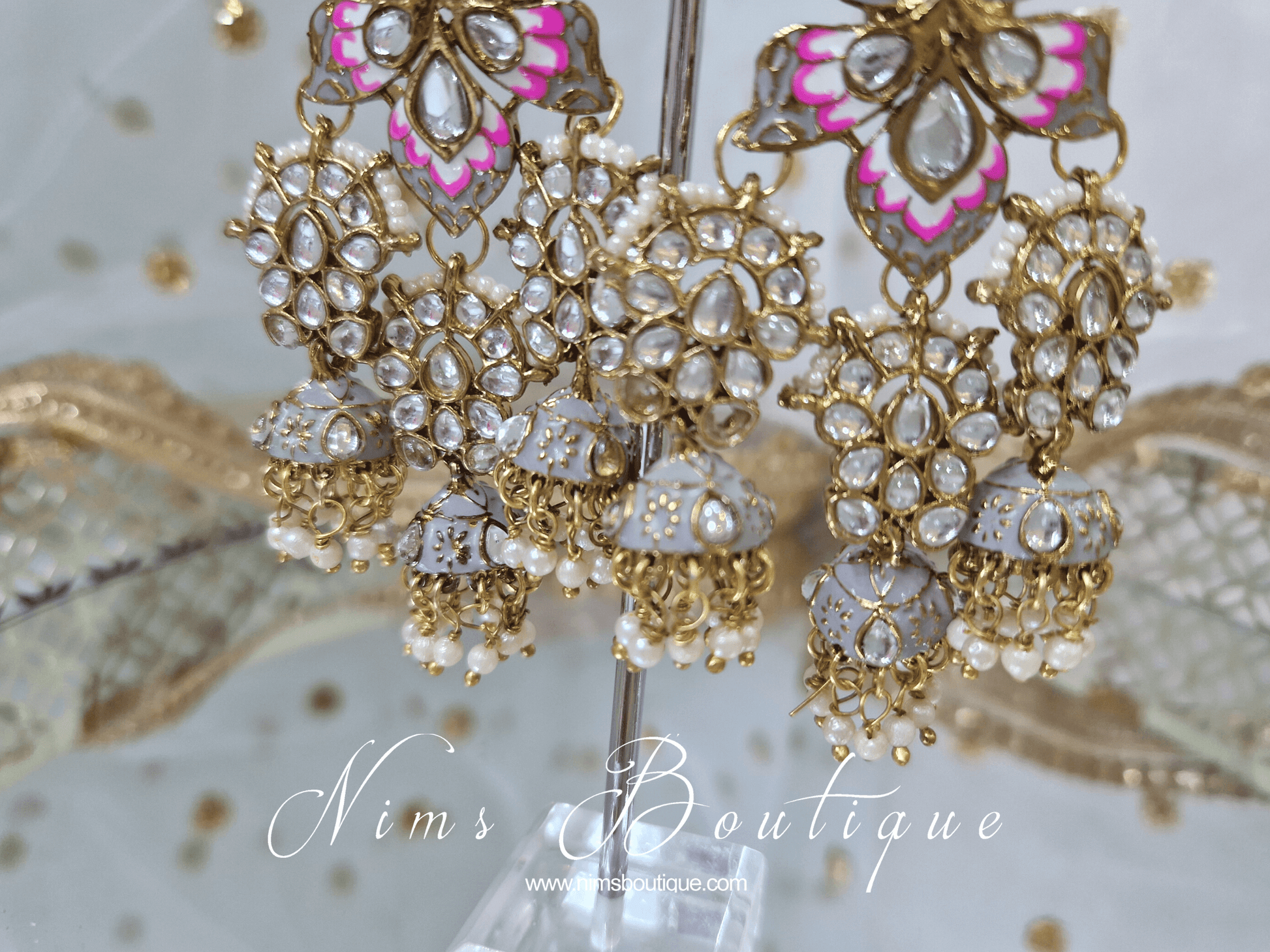 Nims Boutique Ariana Luxury Grey Meenakari Earrings