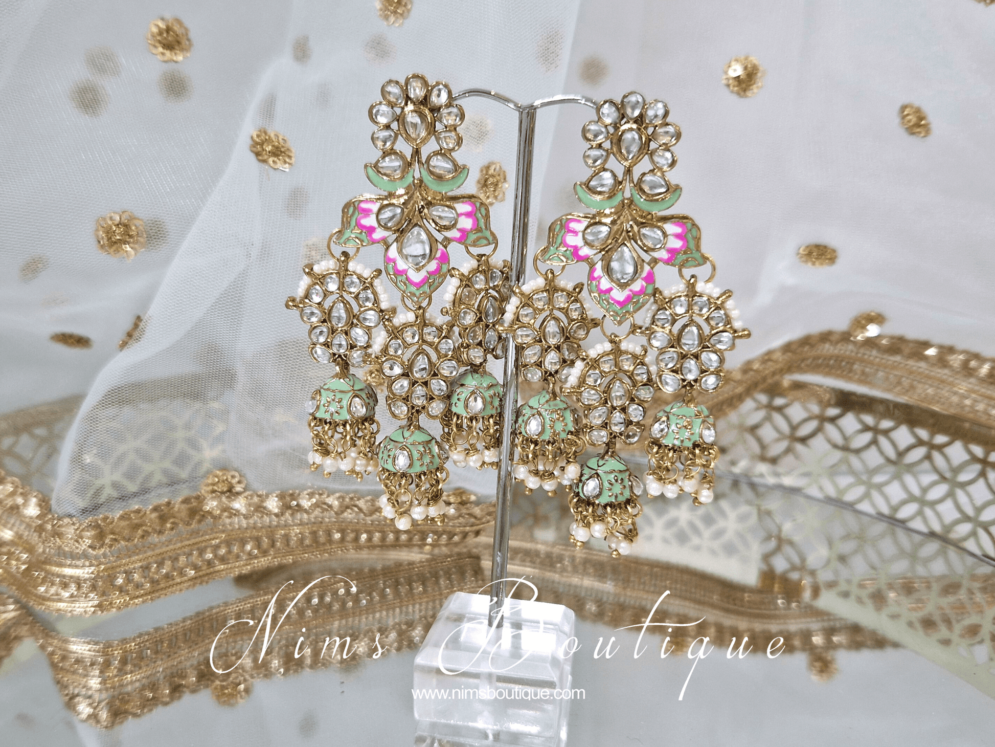 Nims Boutique Ariana Luxury Mint Meenakari Earrings
