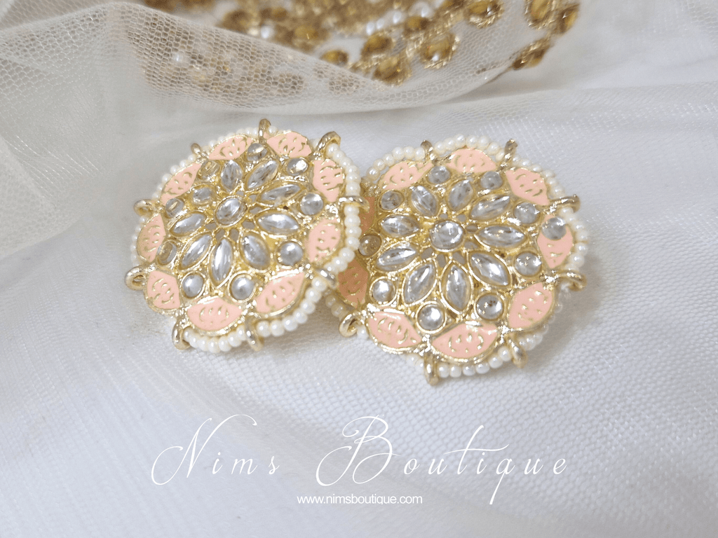 Nims Boutique Divya Light Peach Meenakari Stud Earrings