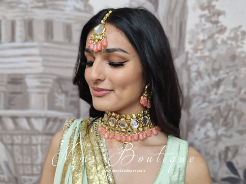 Nims Boutique Pihu Light Coral Blossom Kundan Set