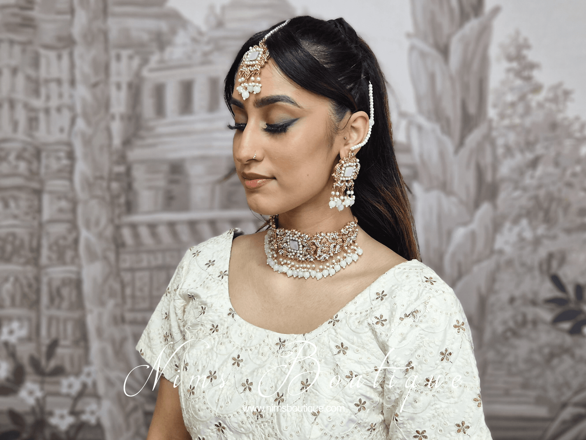 Nims Boutique Isabel Readymade Ivory & Gold Embroidered Blouse size 8-10
