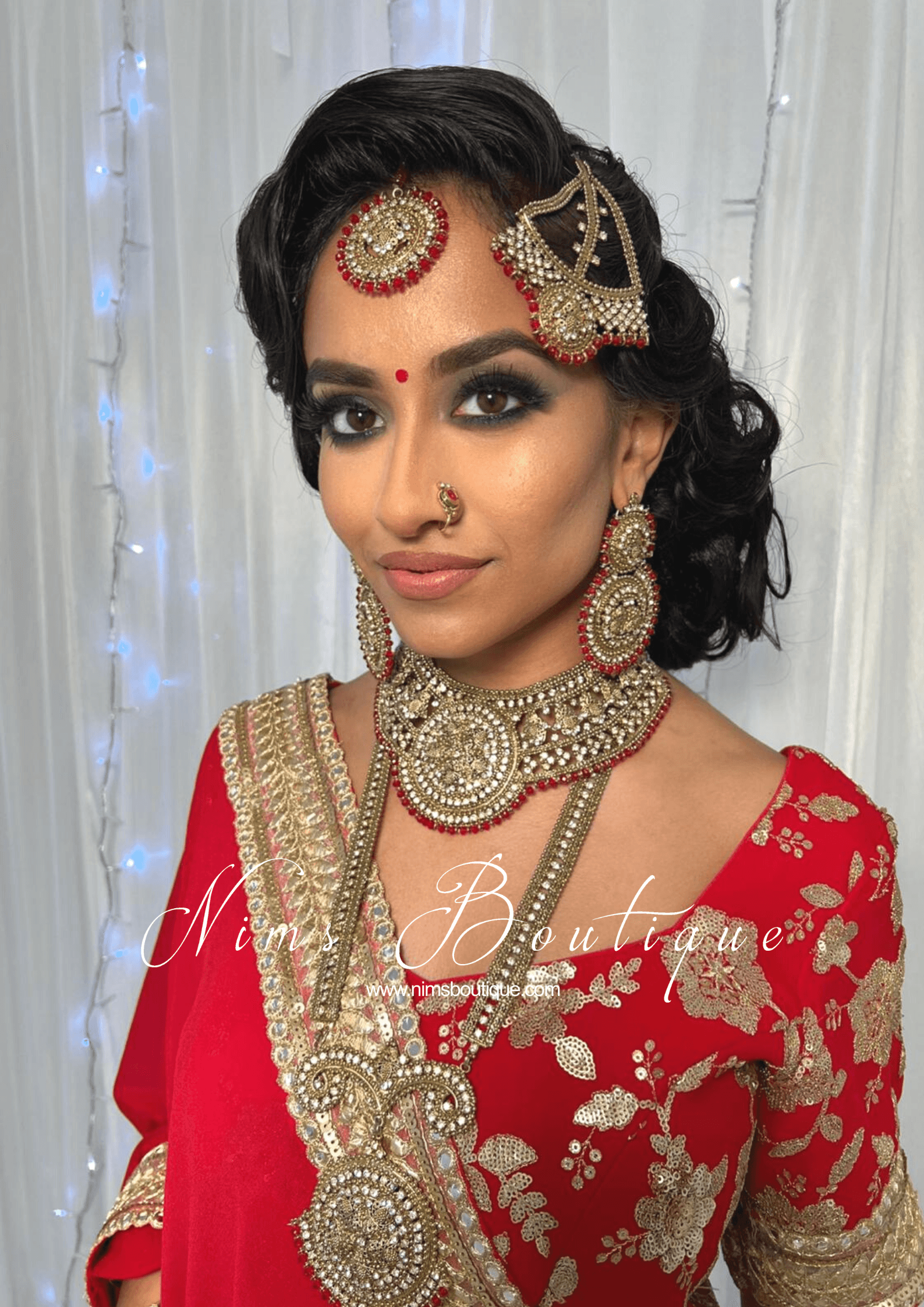 Nims Boutique Madhubala Antique Gold & Red Bridal Set
