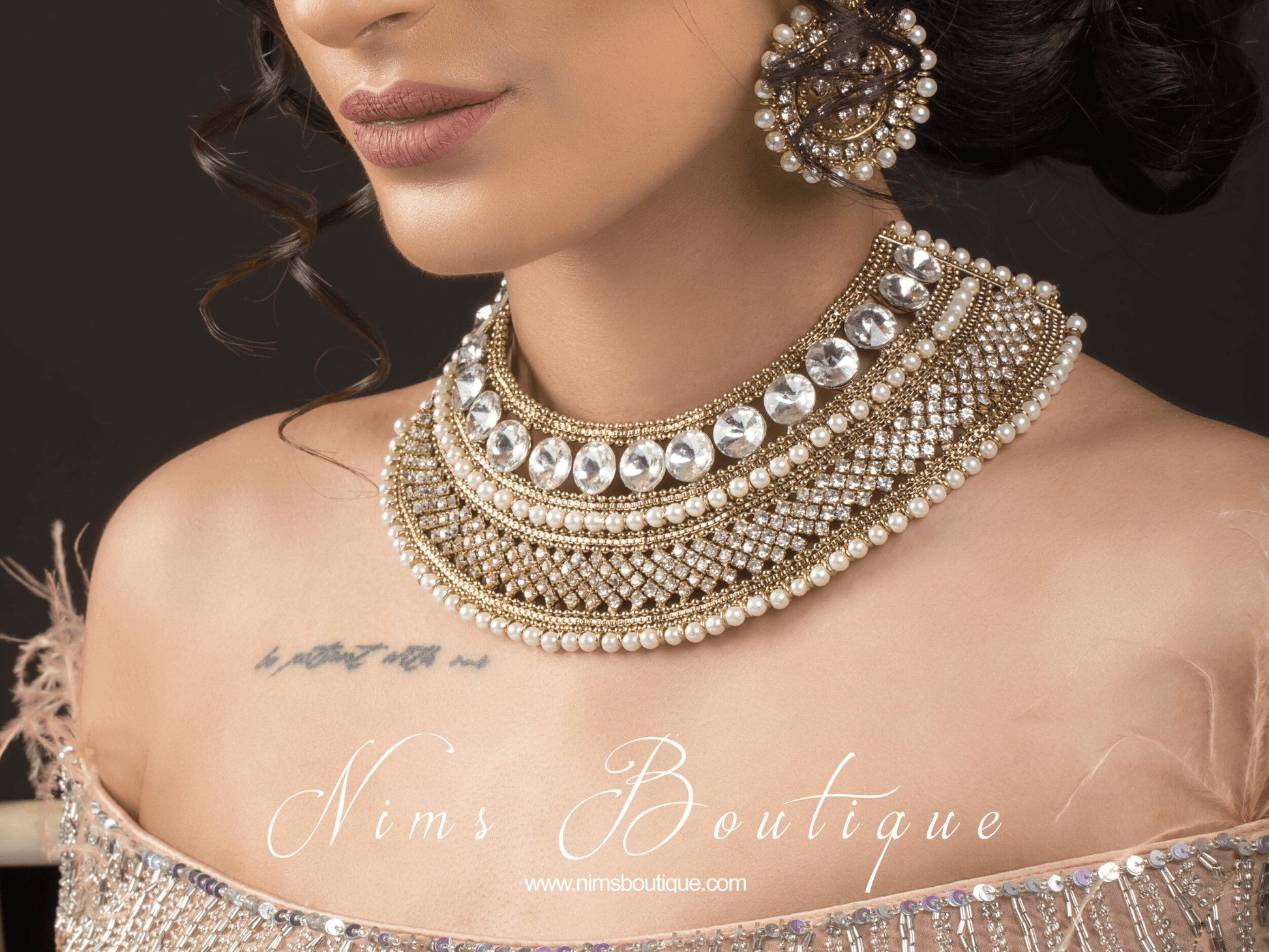 Nims Boutique Royal Jhanvi Antique Gold & Pearl necklace