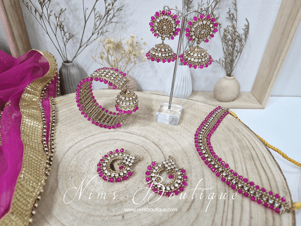 Nims Boutique Royal Antique Gold & Hot Pink Necklace