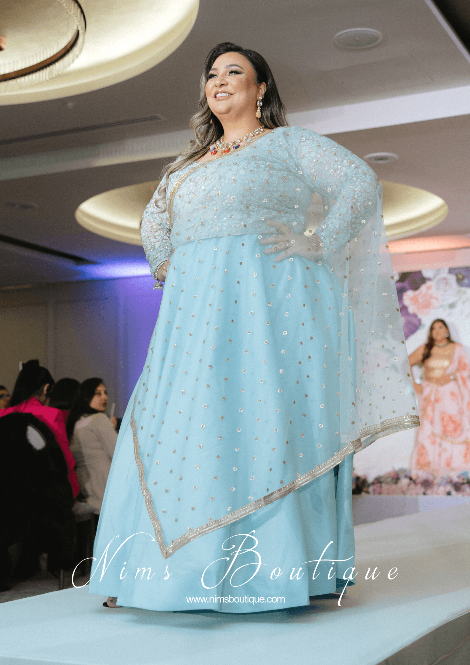Nims Boutique Luxury Light Blue Net Sequin Dupatta/Chunni LNS4