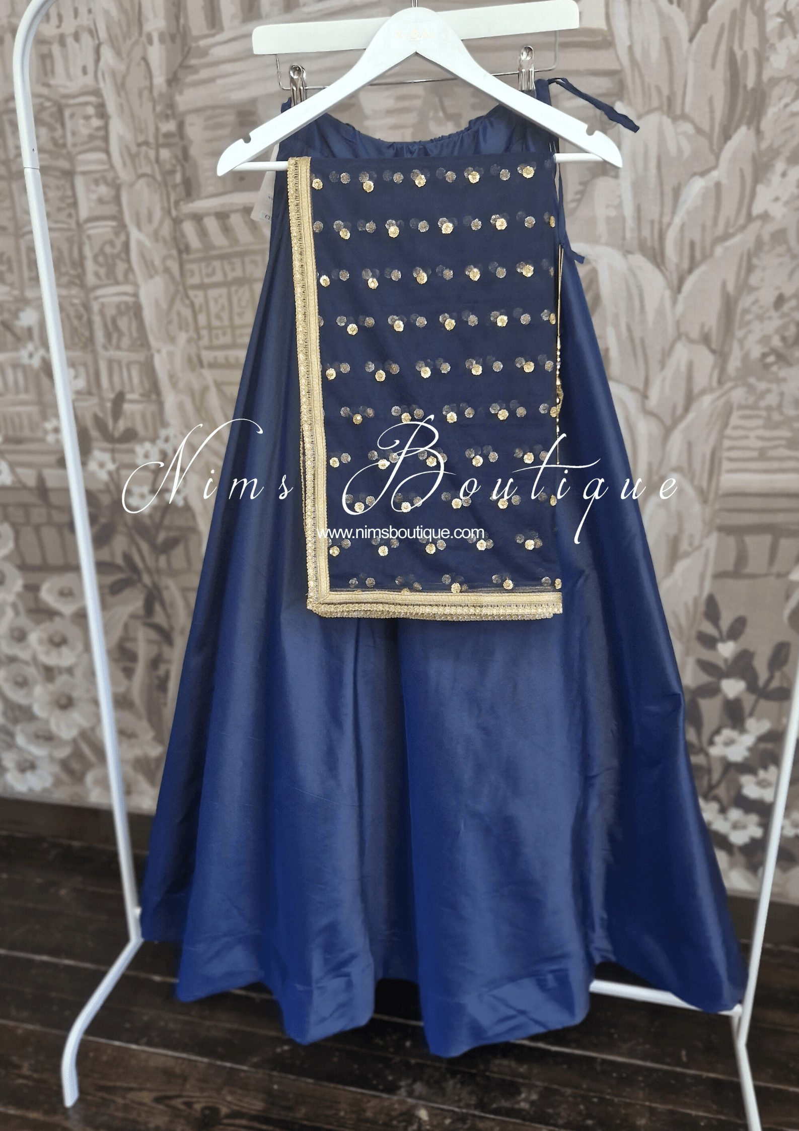 Nims Boutique Luxury Navy Net Sequin Dupatta/Chunni LNS10