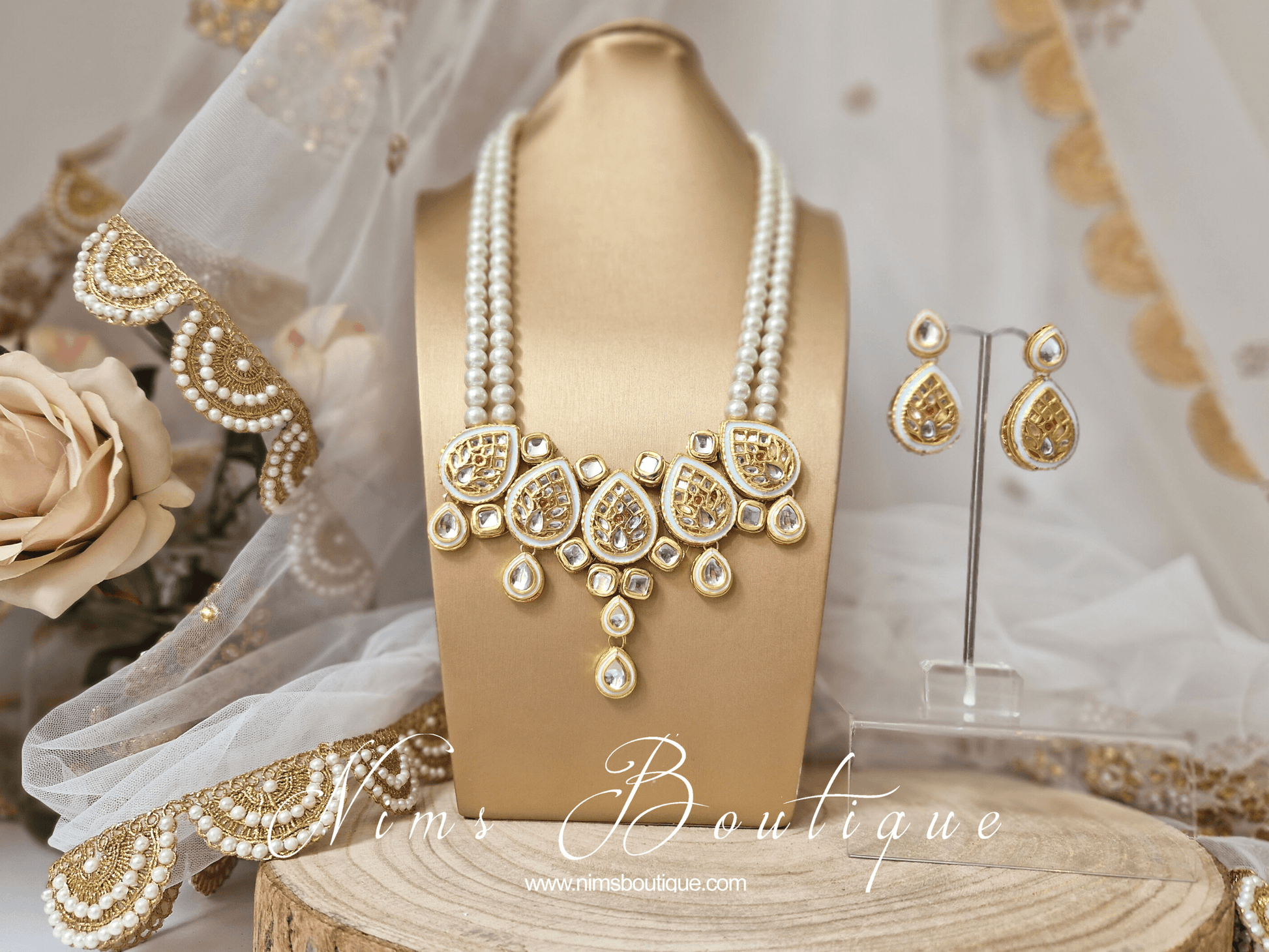 Nims Boutique Mohini Kundan Light Blue & Pearl Set