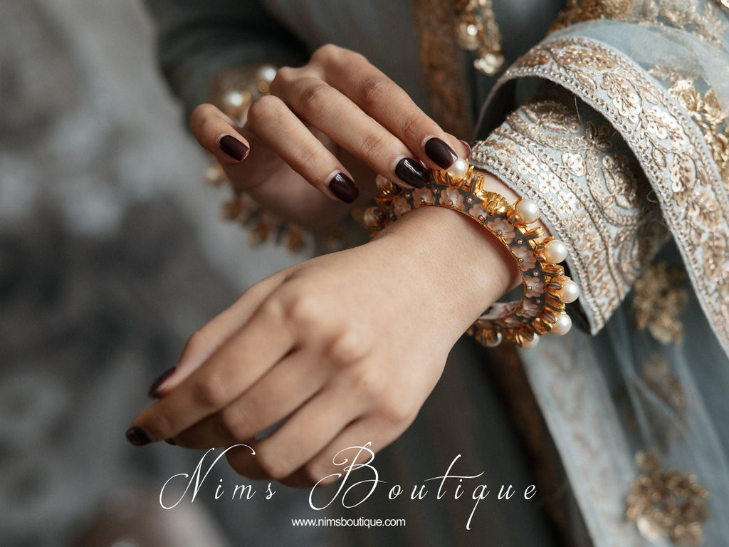 Nims Boutique Luxury Grey & Peach Meenakari Kara/Bracelet various sizes