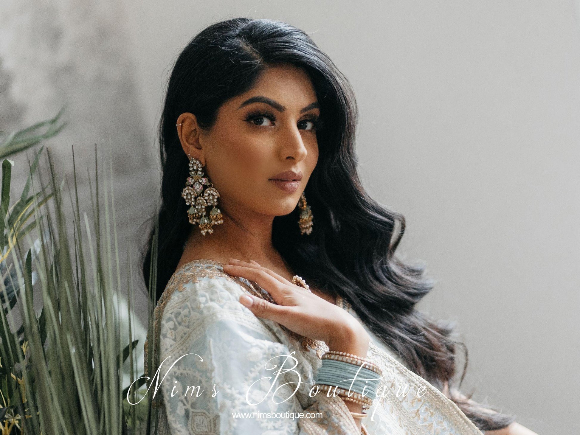 Nims Boutique Ariana Luxury Mint Meenakari Earrings