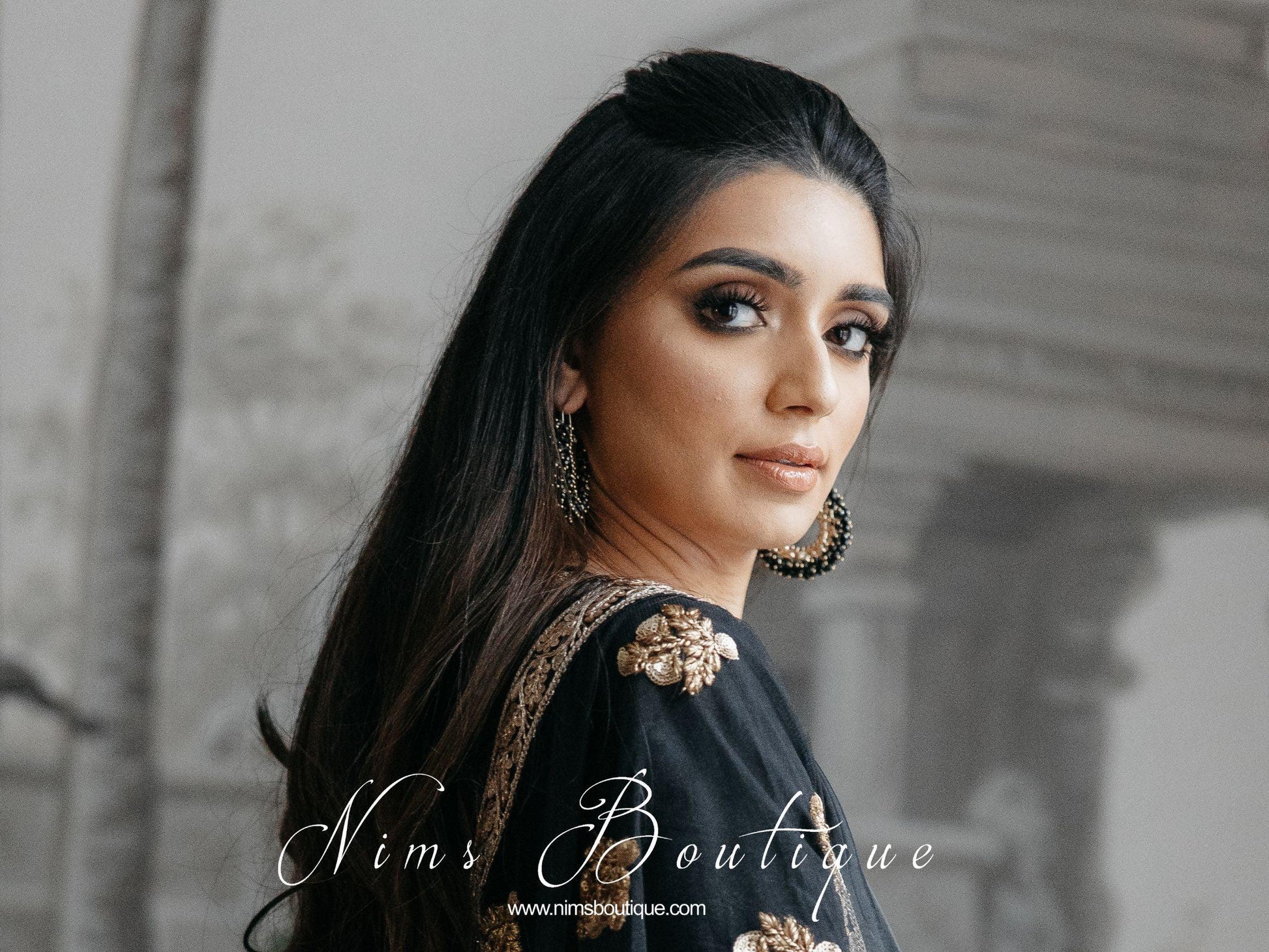 Nims Boutique Meghna Royal Black Hoop Earrings