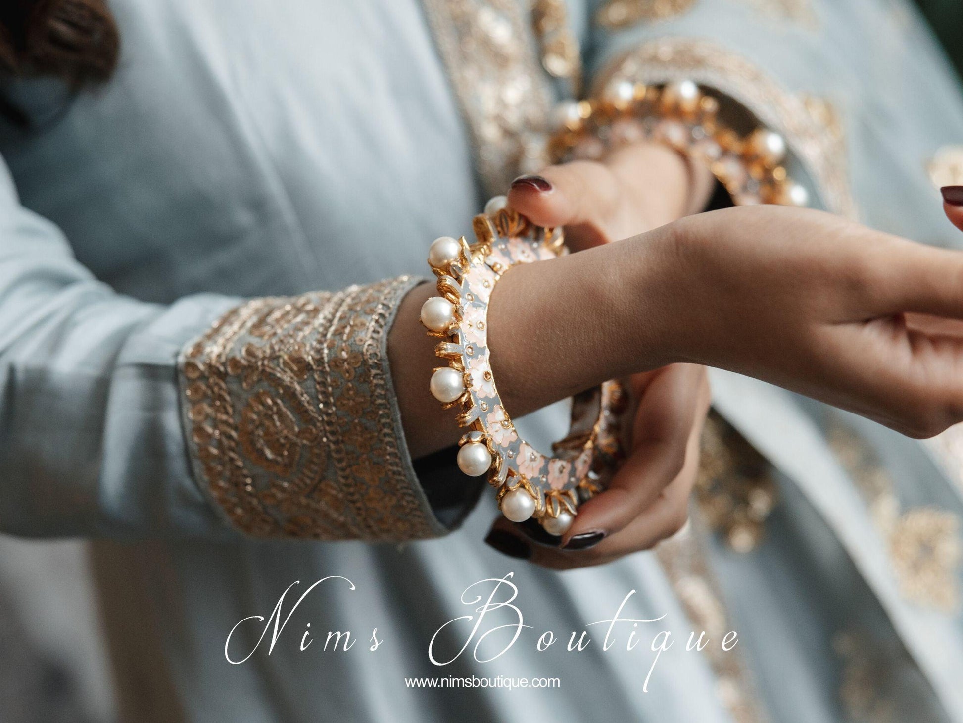 Nims Boutique Luxury Grey & Peach Meenakari Kara/Bracelet various sizes