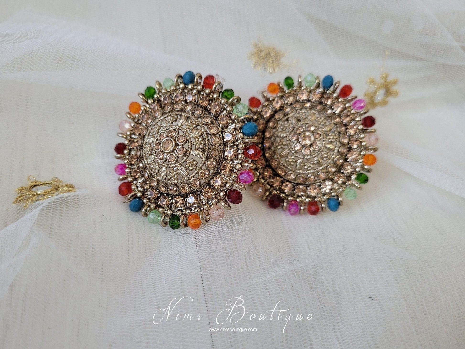 Nims Boutique Large Royal Gold Stone & Multicolour Stud earrings
