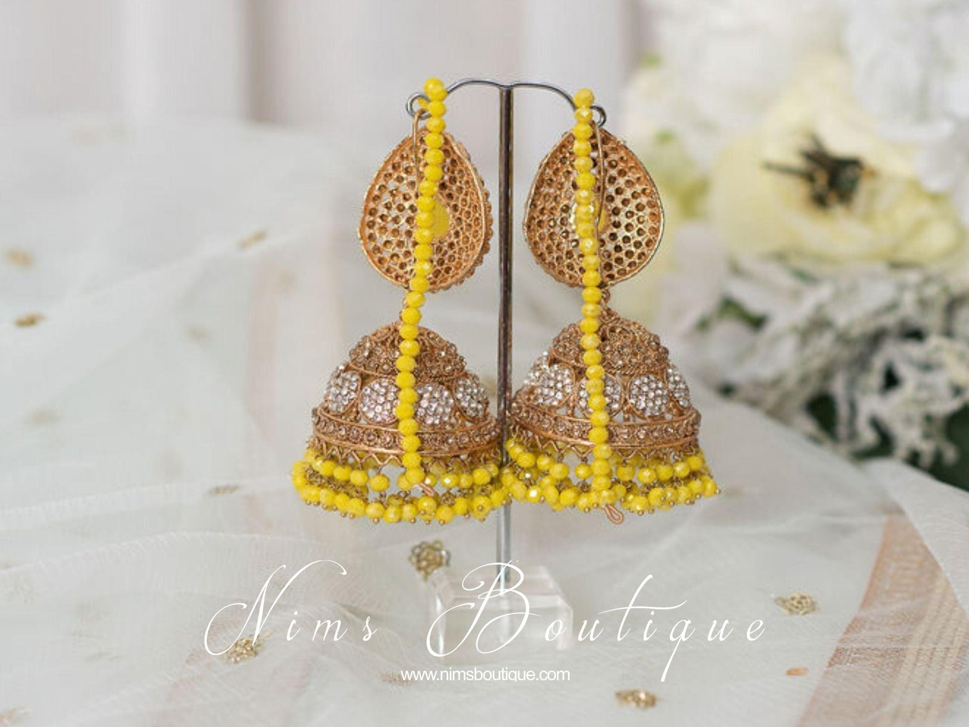 Nims Boutique Anjali Yellow Chumke with earring chains