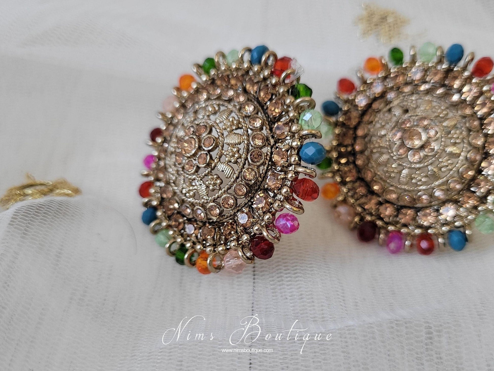 Nims Boutique Large Royal Gold Stone & Multicolour Stud earrings