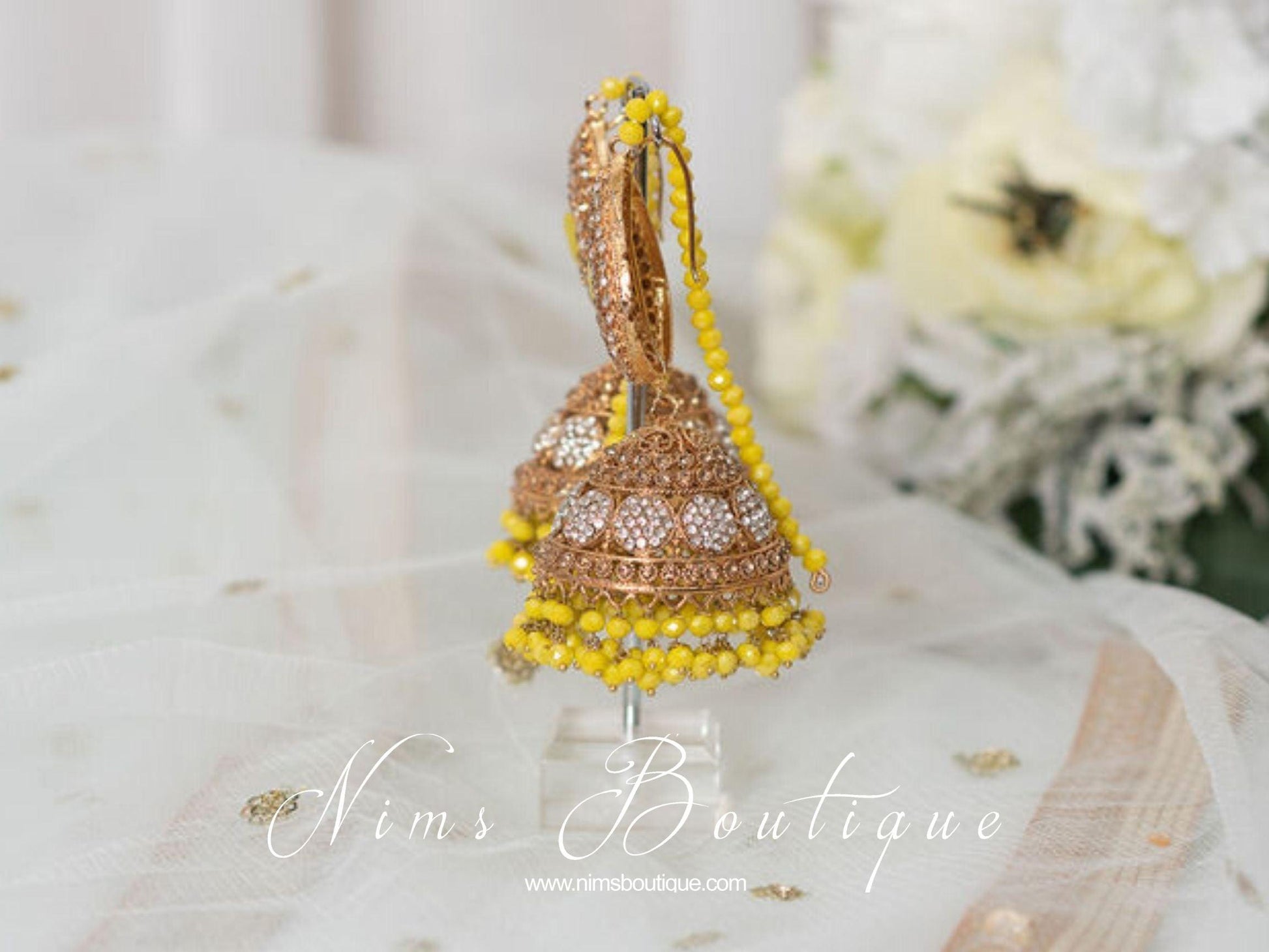 Nims Boutique Anjali Yellow Chumke with earring chains