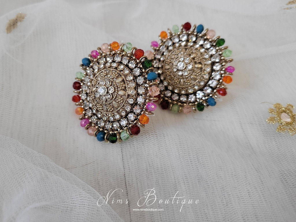Nims Boutique Large Royal Antique Gold & Multicolour Stud earrings 2