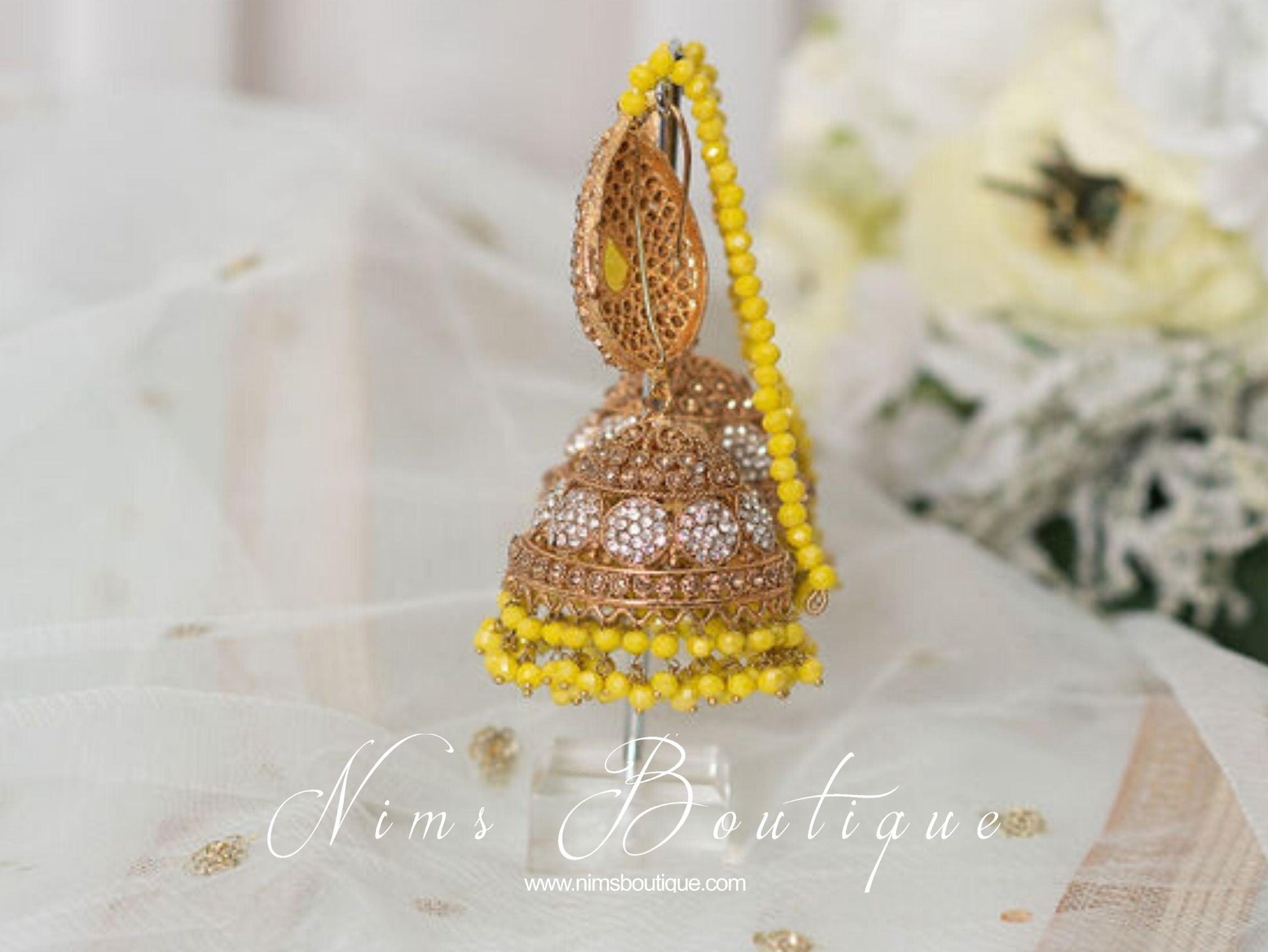 Nims Boutique Anjali Yellow Chumke with earring chains