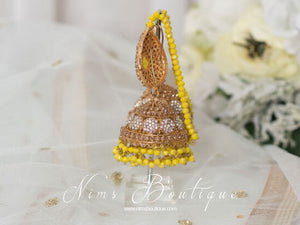 Anjali Yellow Chumke with earring chains