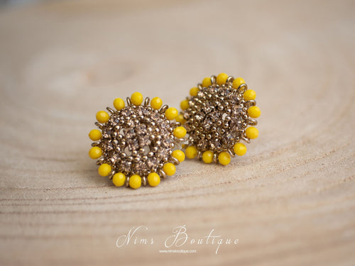 Nims Boutique Royal Dark Yellow & Gold Stone Stud Earrings