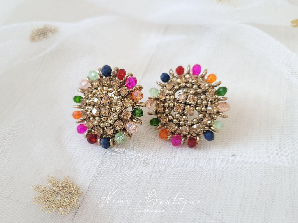 Nims Boutique Royal Gold Stone & Multicolour Stud Earrings