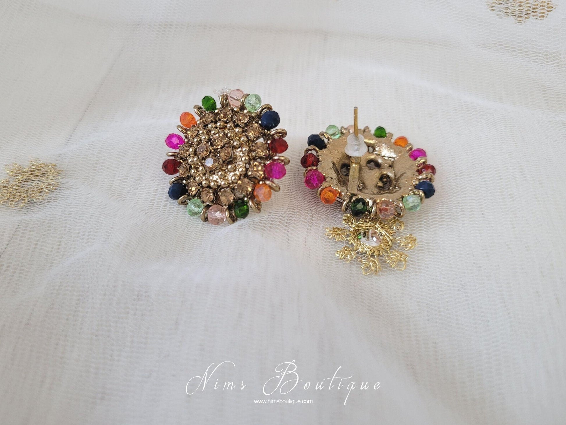 Nims Boutique Royal Gold Stone & Multicolour Stud Earrings