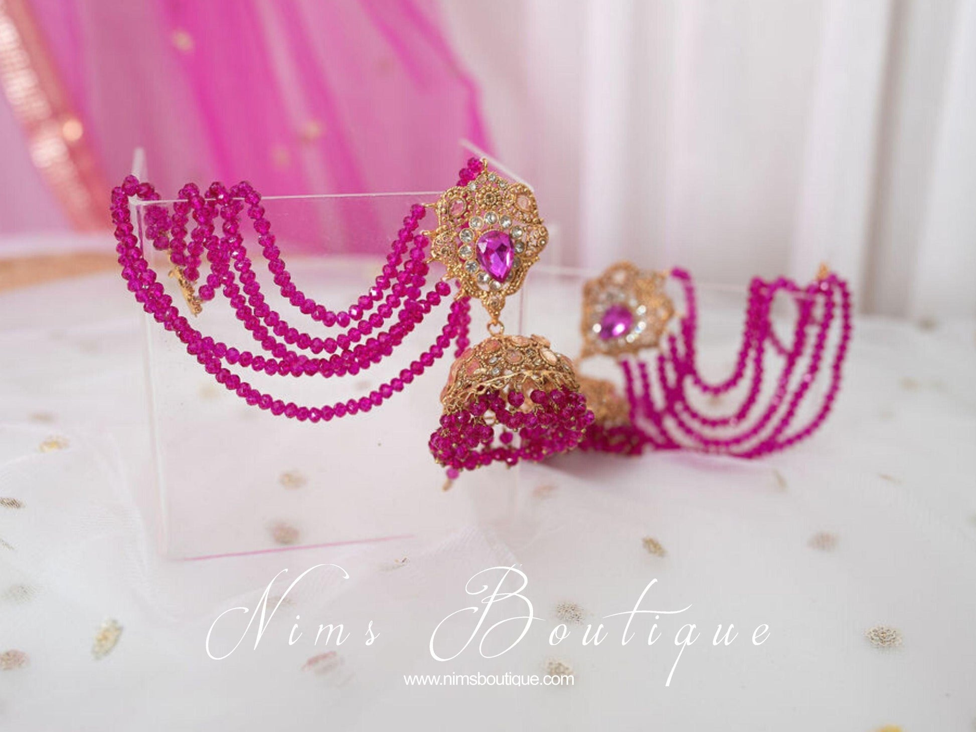 Nims Boutique The NB Maharani Hot Pink Chumke with earring chains
